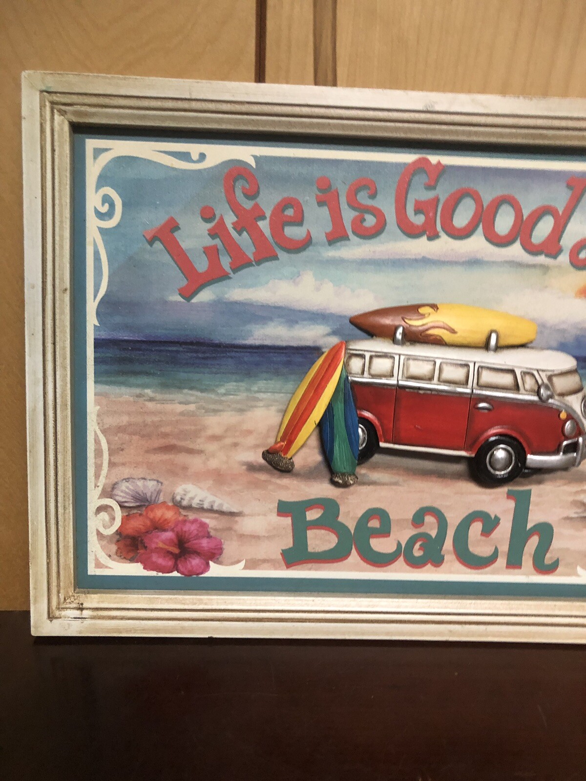 Wood Sign Volkswagen Bus “life Is Good At The Beach” 17×12”