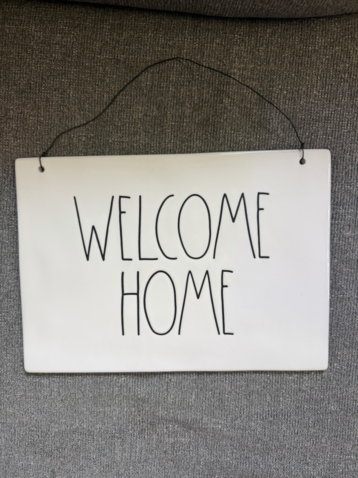 Rae Dunn Welcome Home Hanging Metal Wall Sign, White/Black, Rectangular