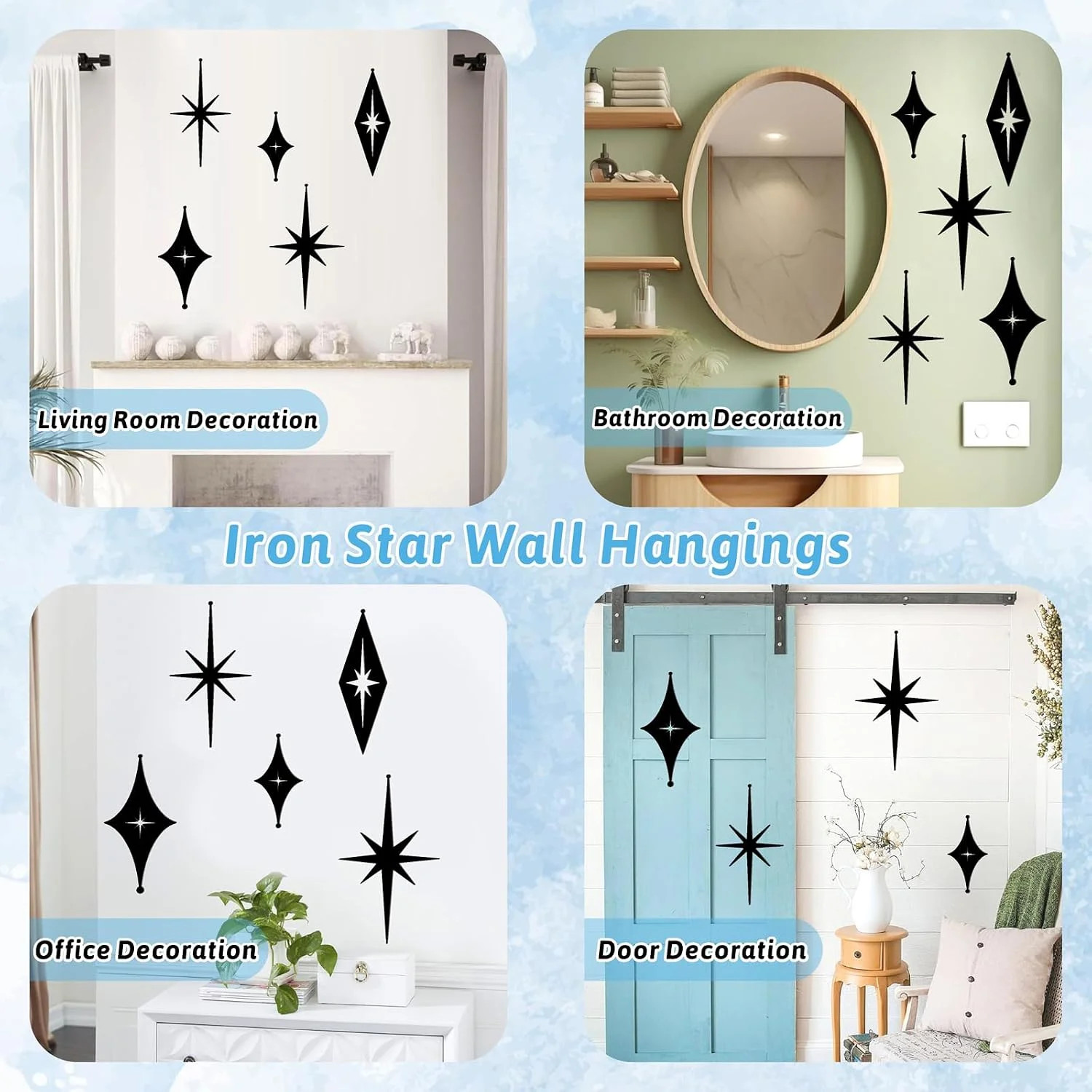 5 Pcs Iron Star Wall Decor Black Starburst Metal Wall Art Mid Century Modern Wal