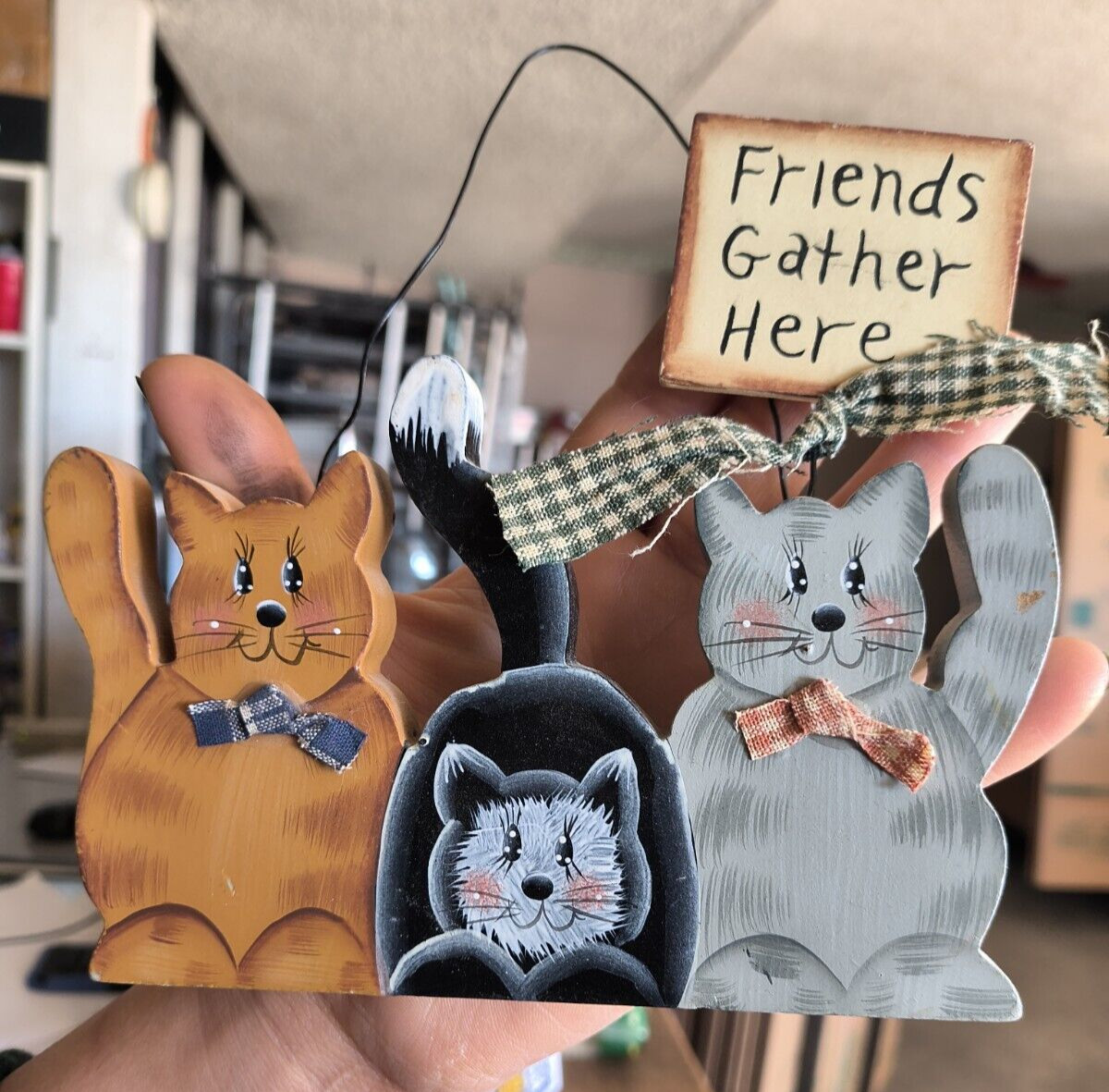 LOT OF 3 CAT FUNNY-FOLK ART WOOD PLACK SIGNS HAND PAINTED CUTE CAT WALL HANGERS