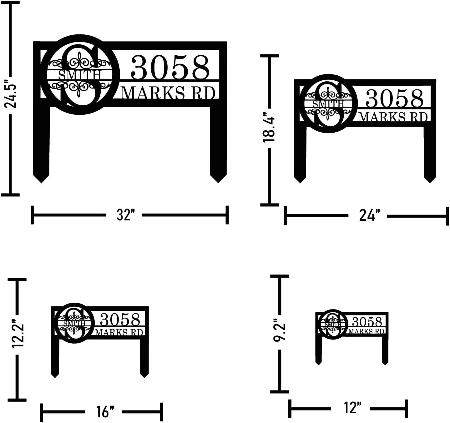 Personalized Metal Yard Address Sign Last Name and Monogram House Number Sign