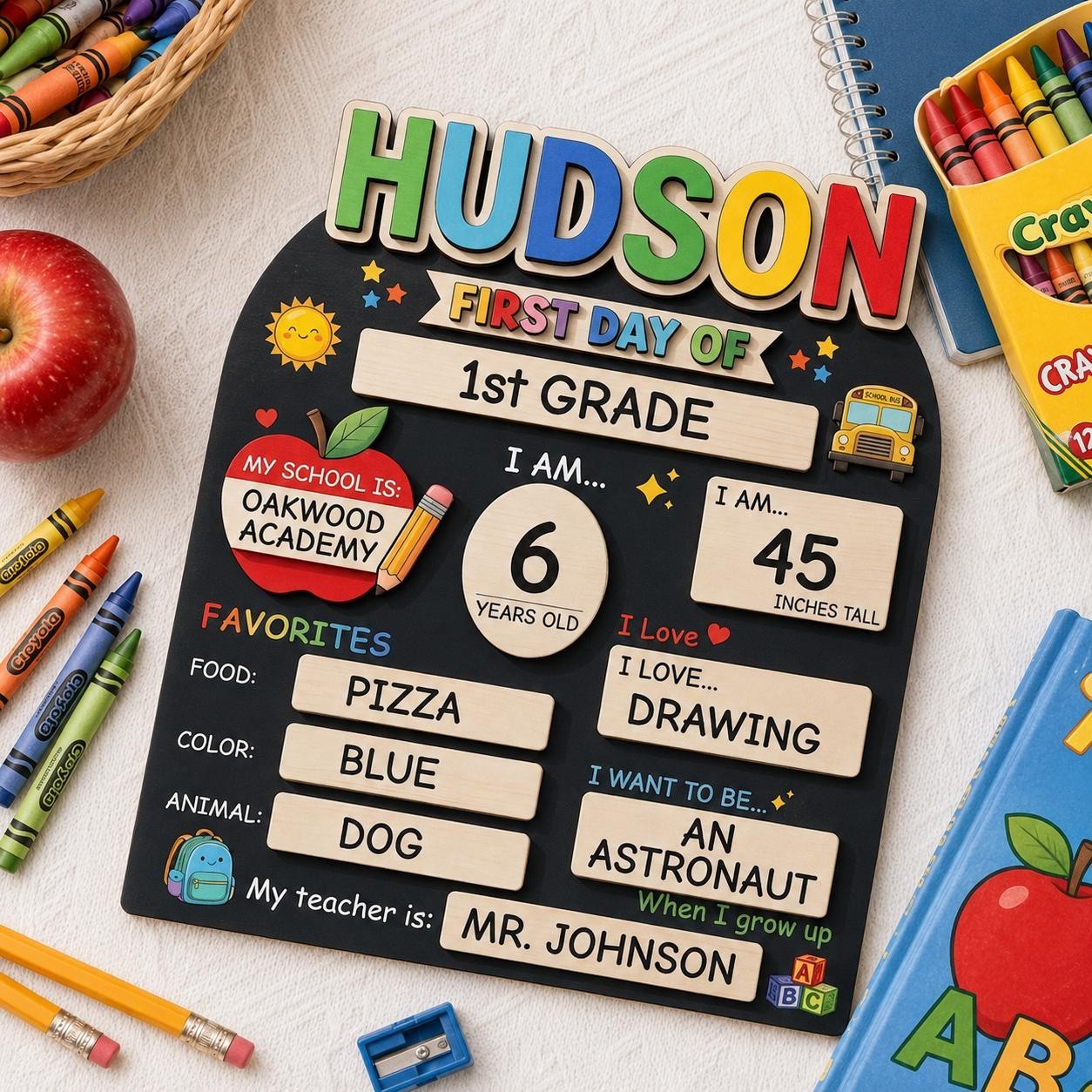 Custom First & Last Day School Sign, Reusable Wooden Photo Board