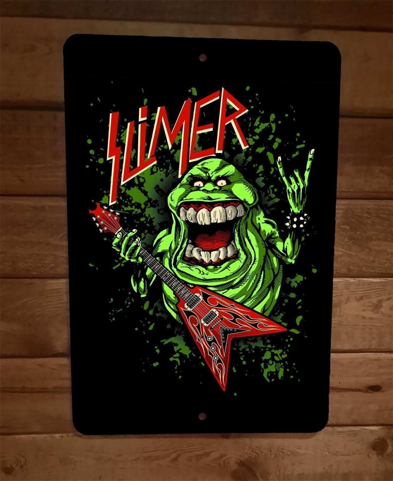 Slimer Playing Guitar Ghostbusters 8×12 Metal Wall Sign