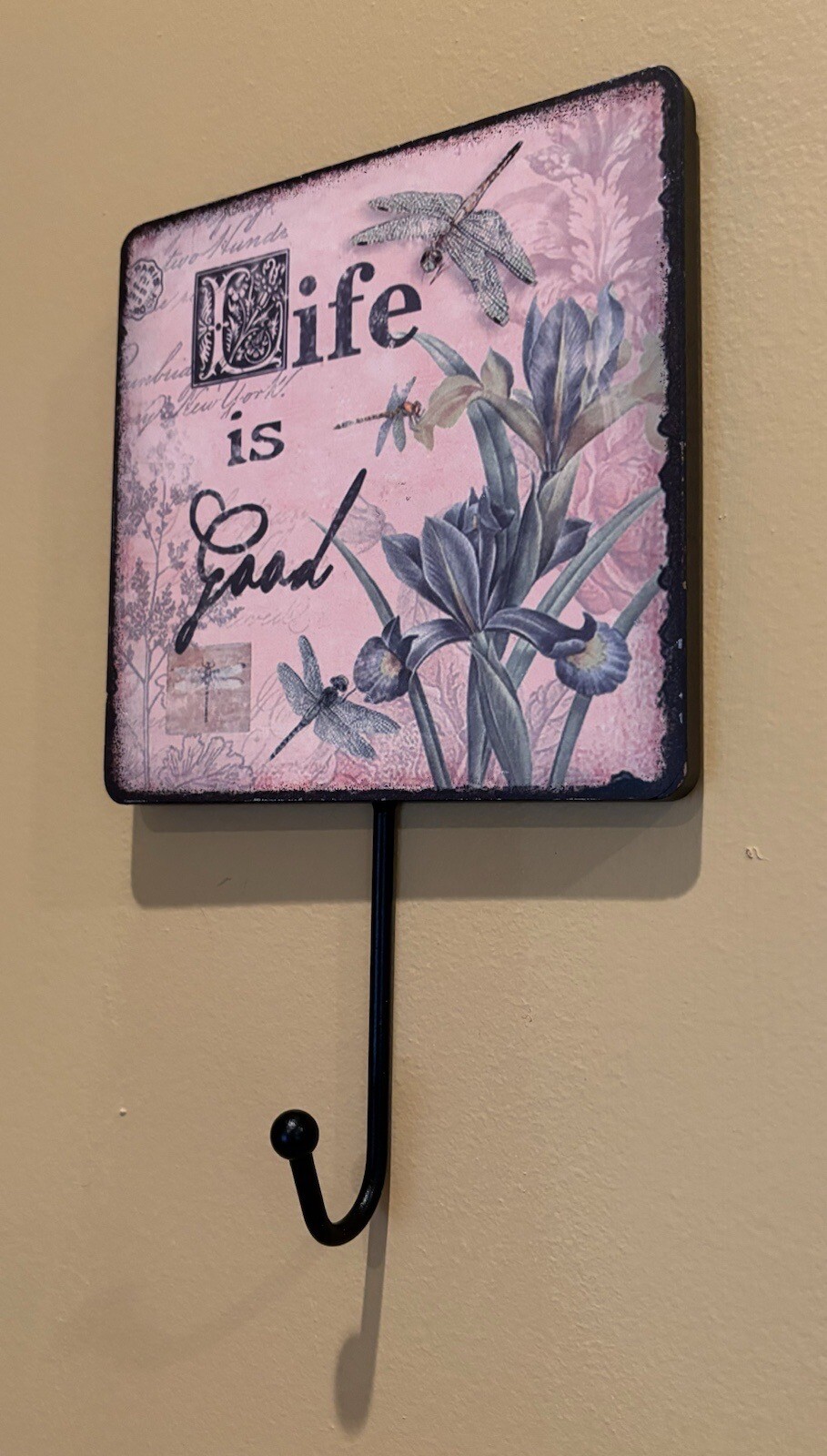 NEW Life is Good Wood & Painted Wall Plaque w Coat Hook