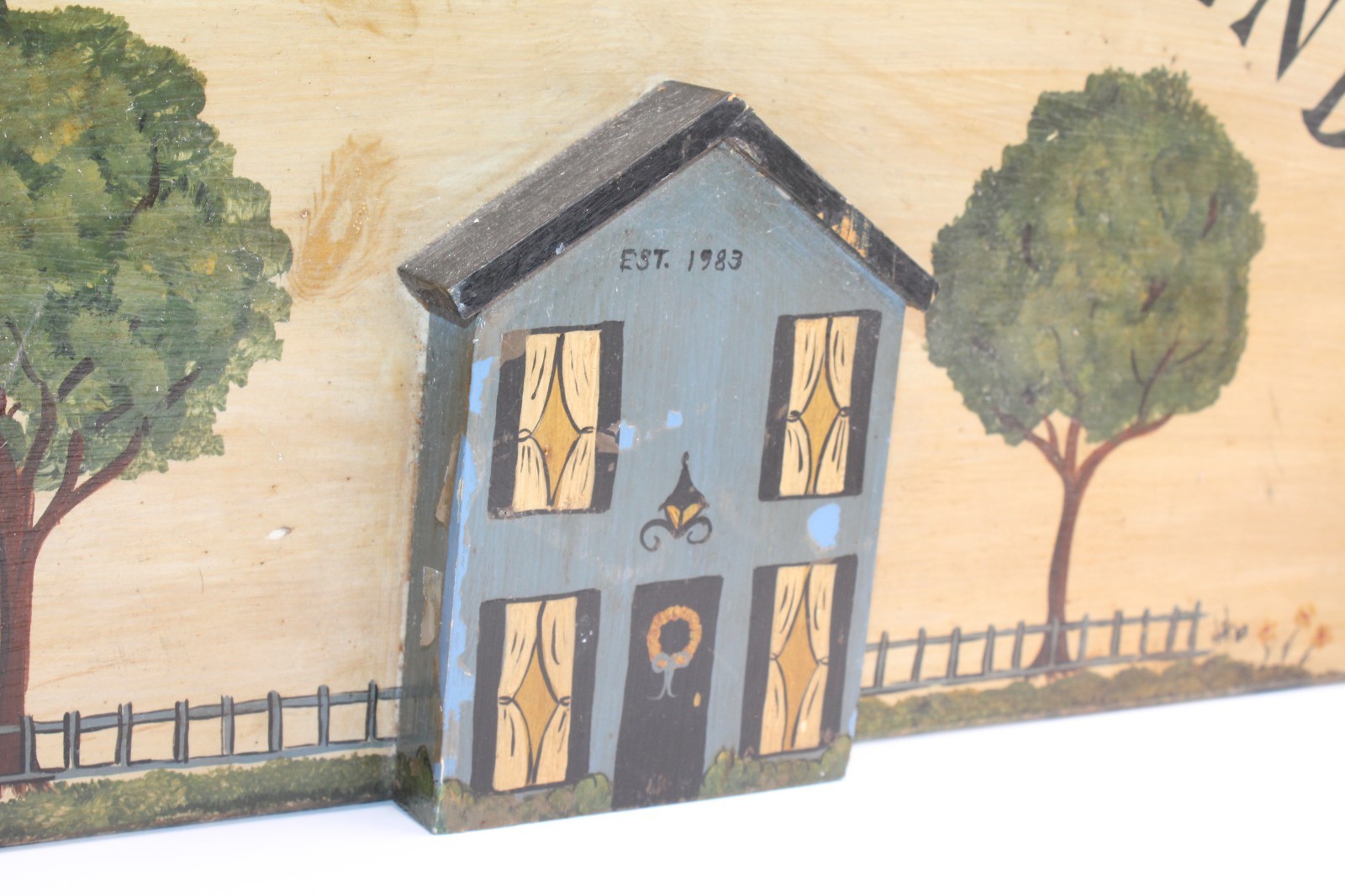 Vintage WELCOME FRIENDS Handcrafted Wood Arched Hand Painted House Sign Plaque