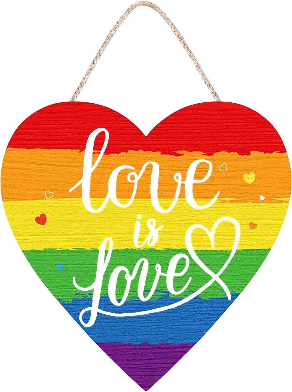 Pride Rainbow Wooden Door Sign Love Is Love Wall Hanging Home Decor 12×12 Inch