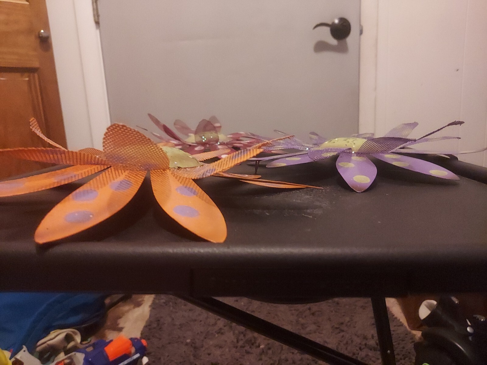 Metal Wall Art-Colorful Flowers Decor-3 Pieces-Medium Size-Red, Purple, Orange