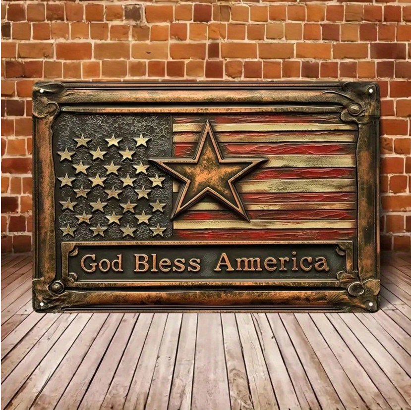 God Bless America Metal Sign American Flag Patriotic Wall Decor 8×12 Plaque
