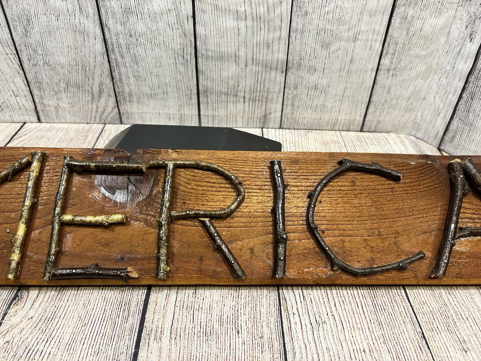 Rustic AMERICA Twig Letter Folk Art Reclaimed Wood Cabin Wall Sign Handmade