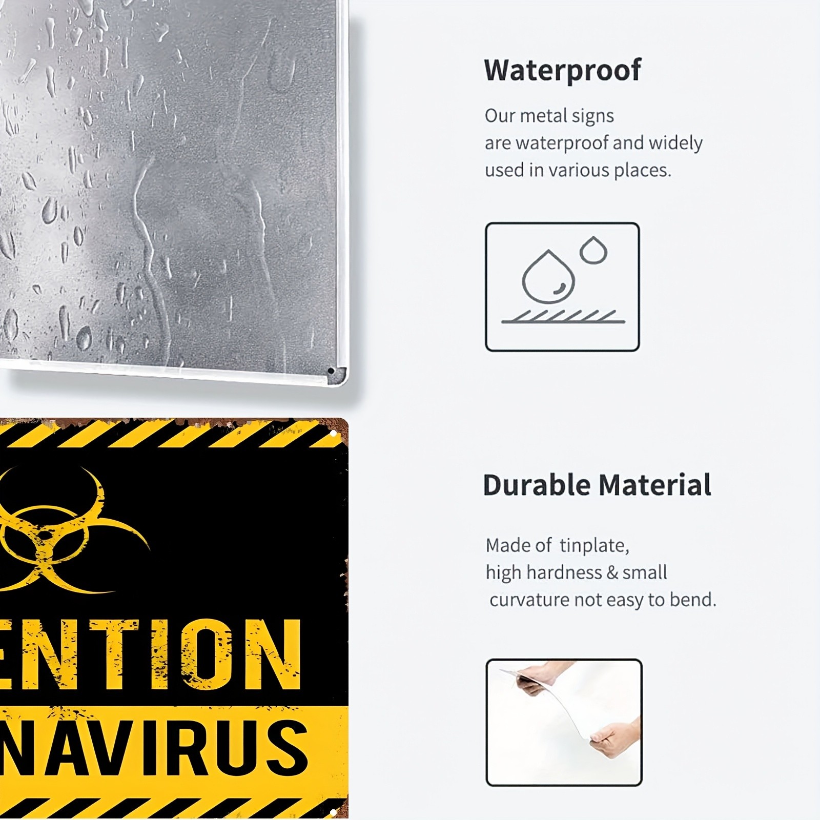 2D Flat Metal Warning Sign – Black Yellow White Stripes
