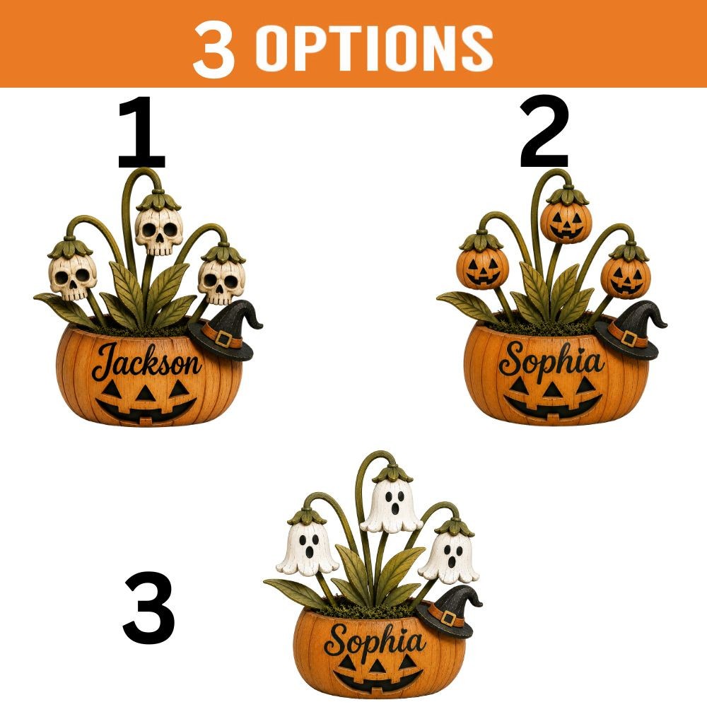 Custom Halloween Pumpkin Skull 2D FLAT Wood Block Spooky Ghost Pumpkin Decor