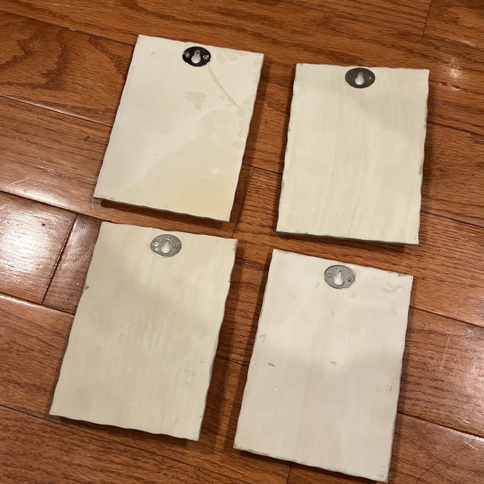 4 Vtg 3D Wall Art Tiles Raised Pink & White Flowers In Resin Vases Boem Set Lot
