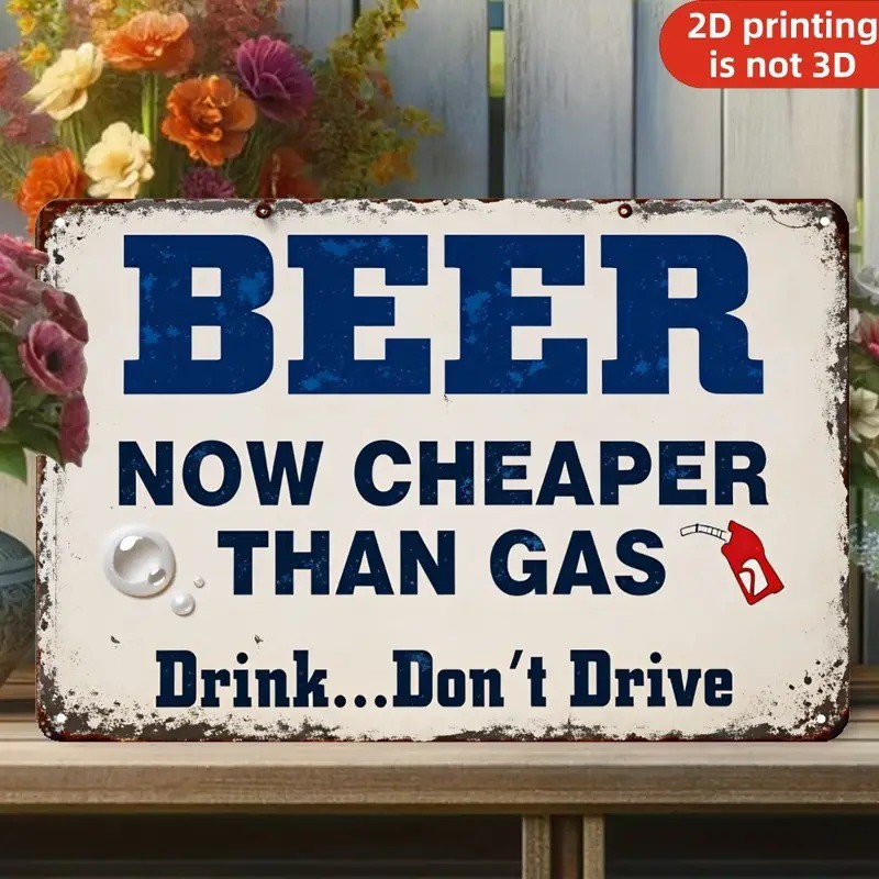Retro Metal Sign Vintage White Blue Beer Now Cheaper Aluminum 8×12 Plaque