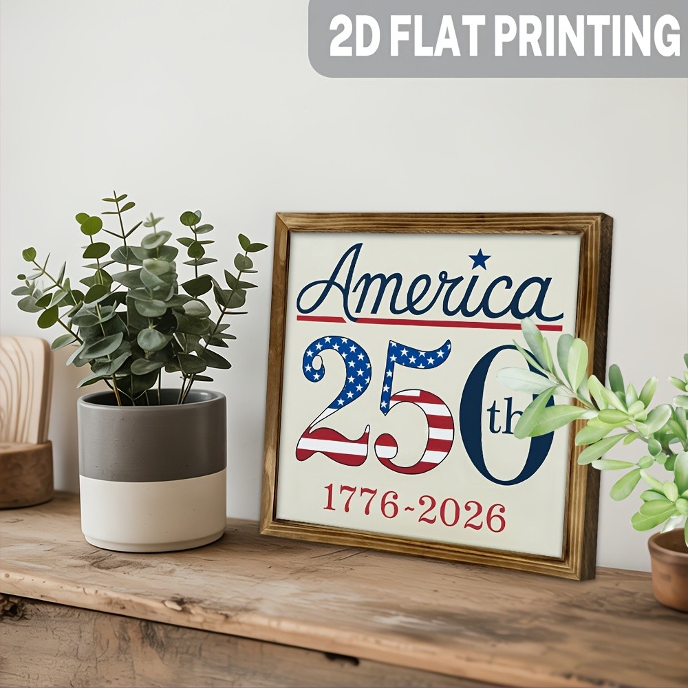 Rustic America 250th 1776 2026 Wooden Plaque 4th of July Patriotic Home Decor