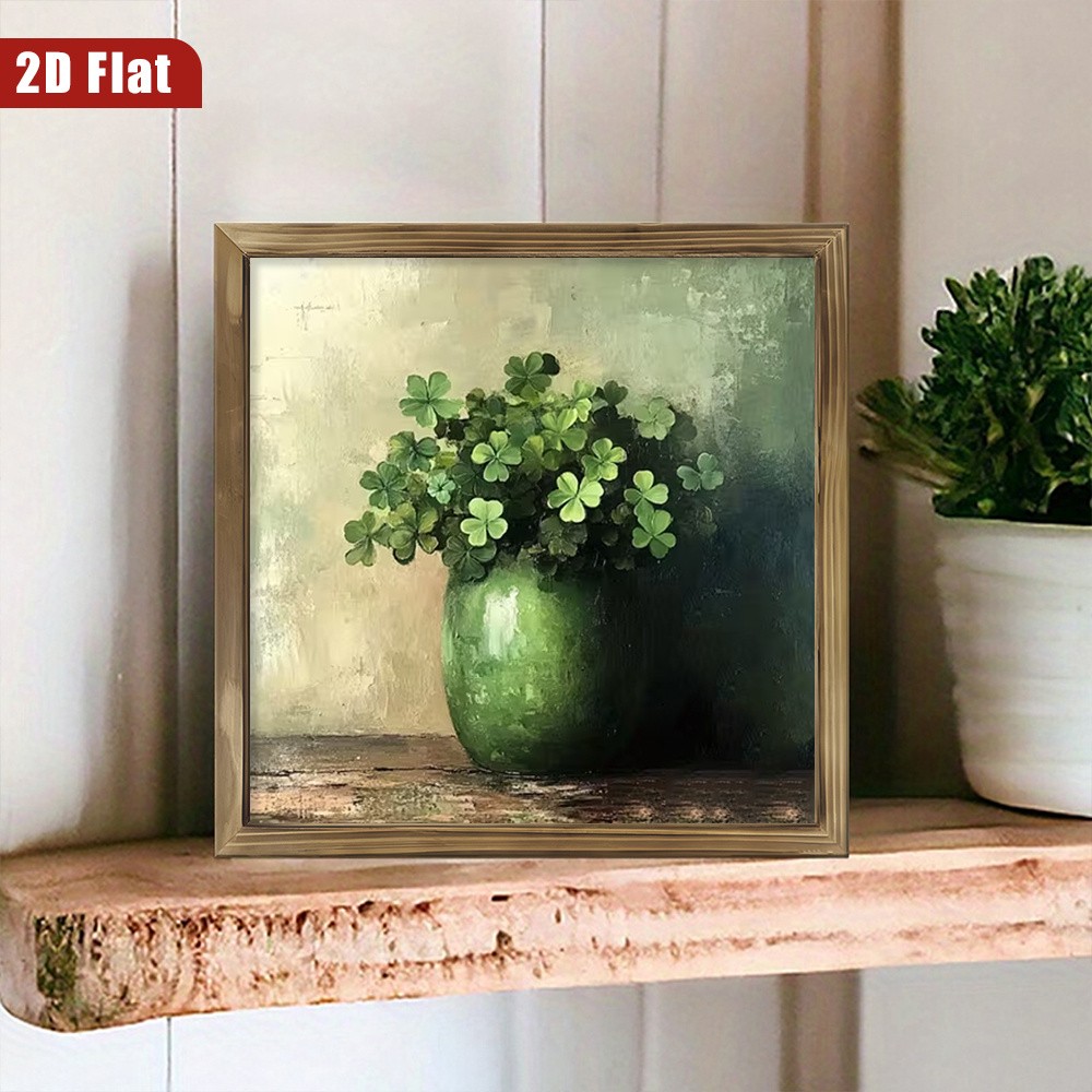 Irish Wooden Plaque Green Vase with Shamrocks St. Patrick’s Day Farmhouse Decor
