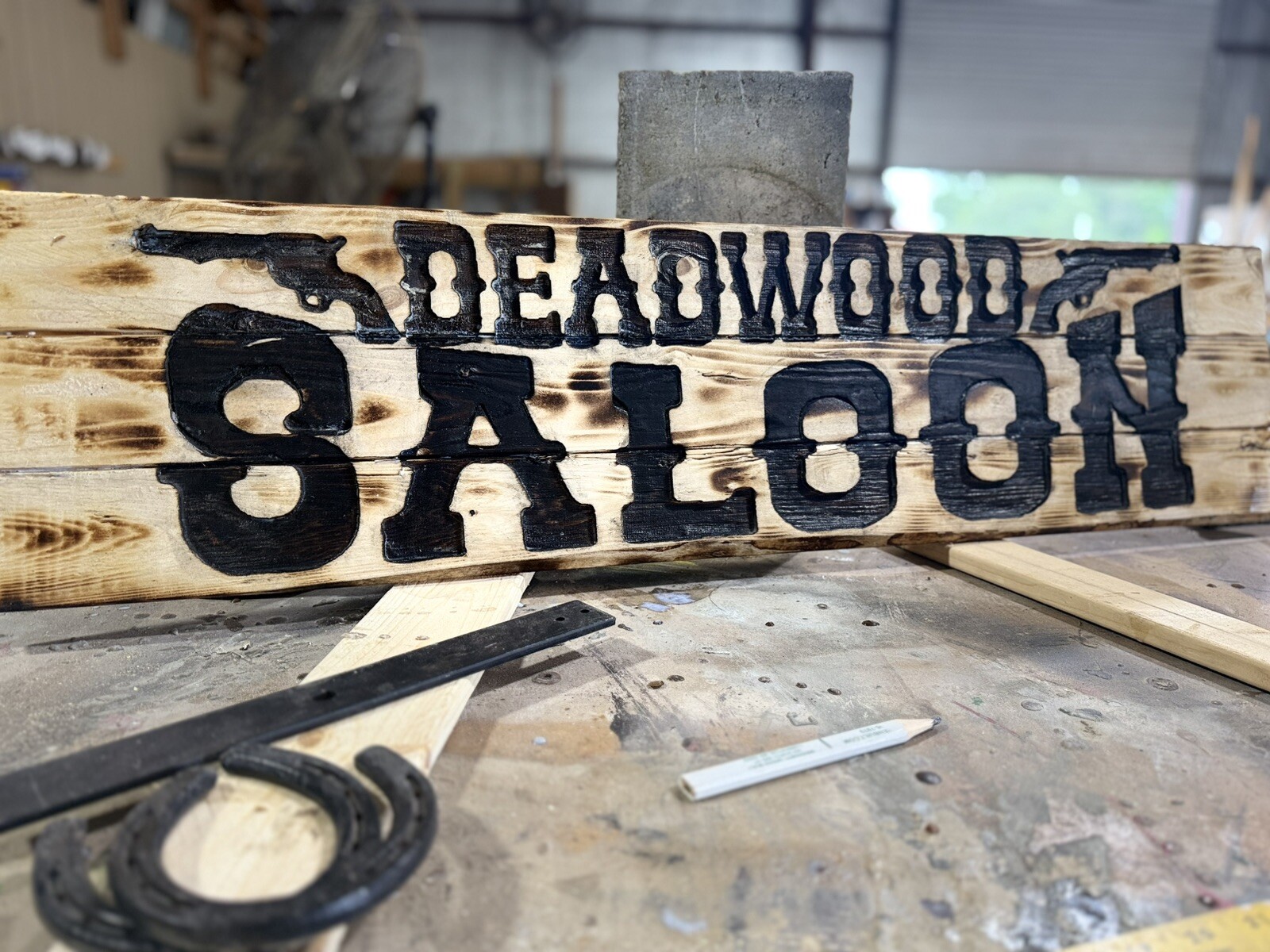 Western Saloon, Carved Wood, Western Style Sign, 42”L X 10”, Torched, Sealed