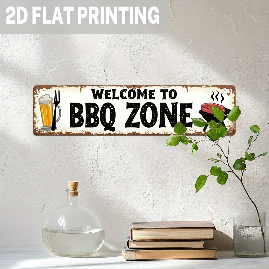 BBQ ZONE Sign Retro Metal Tin Signs Outdoor Grill Area Plaque Wall Art Home Bub