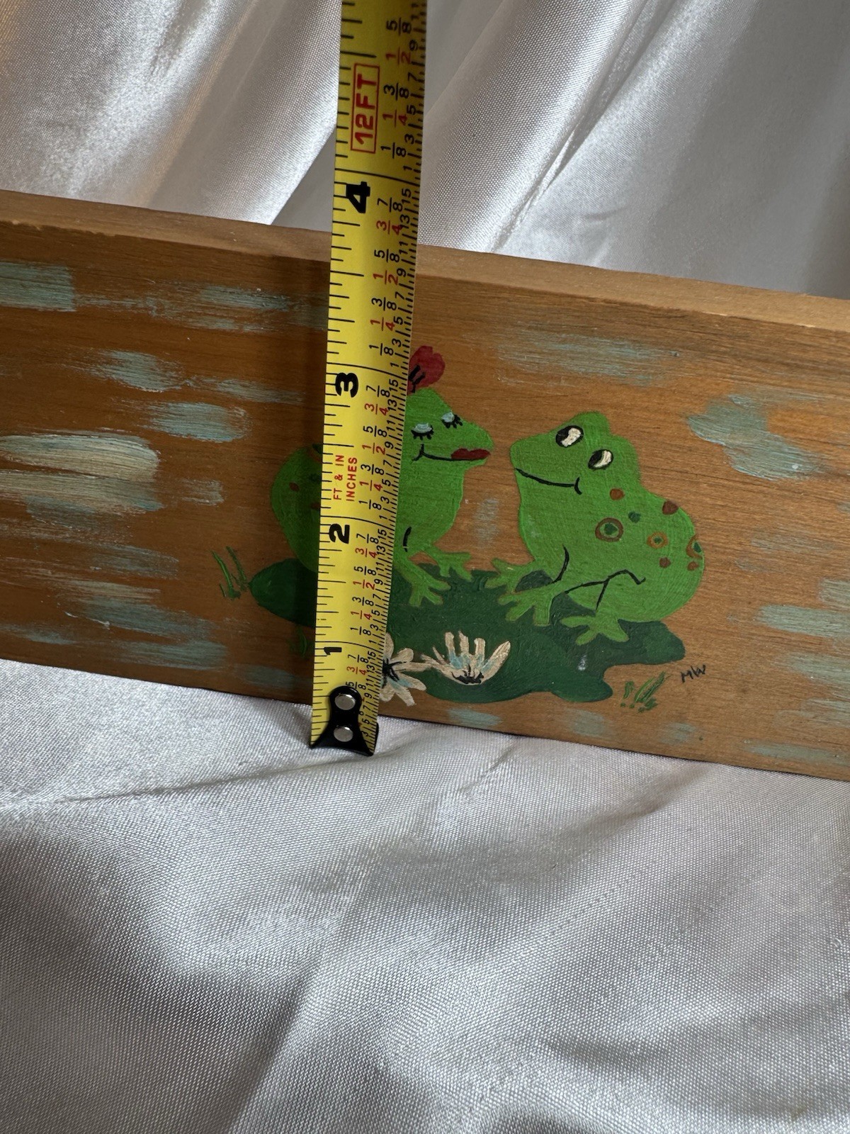Hand Painted Wooden Frog Wall Decor Plaque Whimsical Nature Medium 11x5in