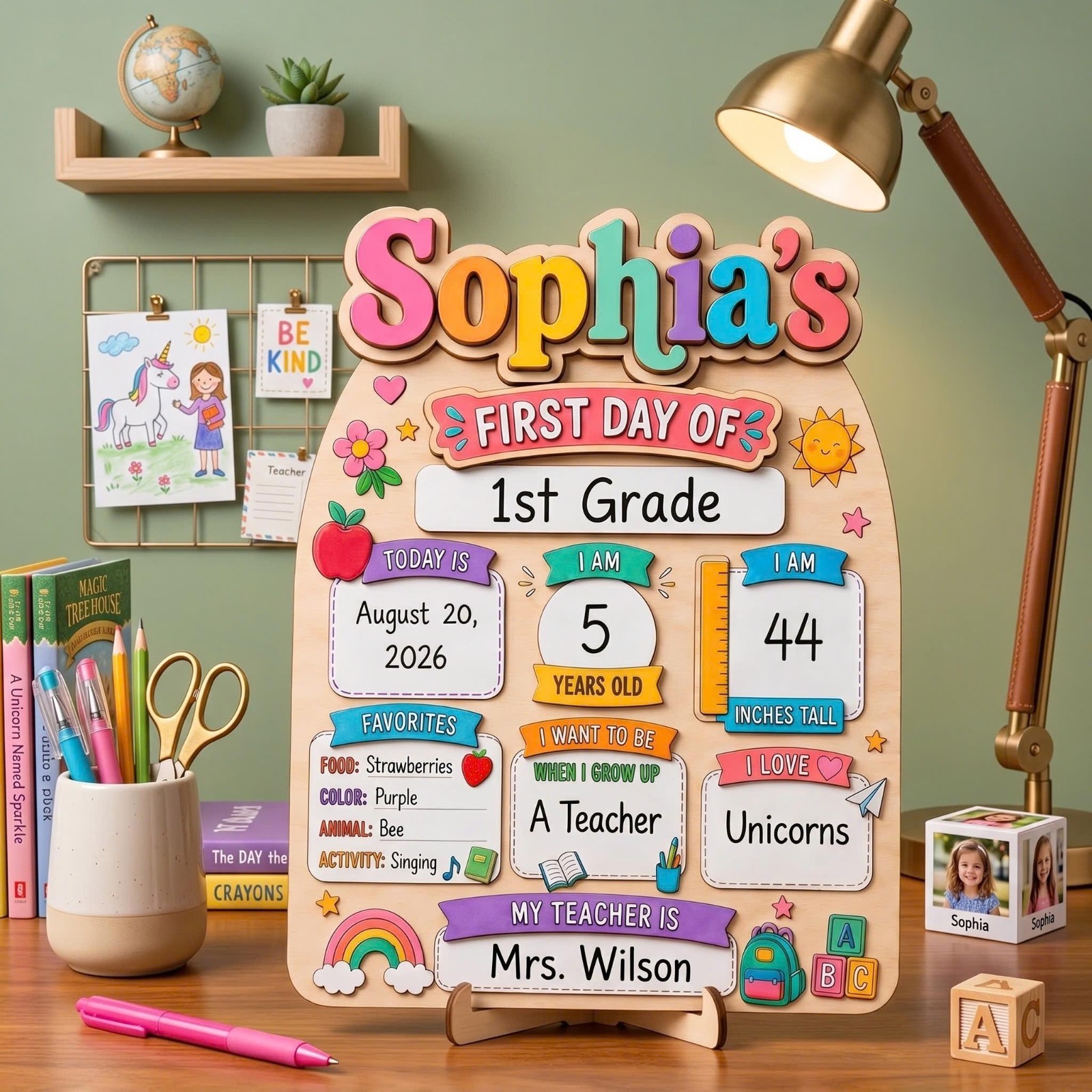 Personalized First & Last Day School Sign, Custom Wooden Photo Board
