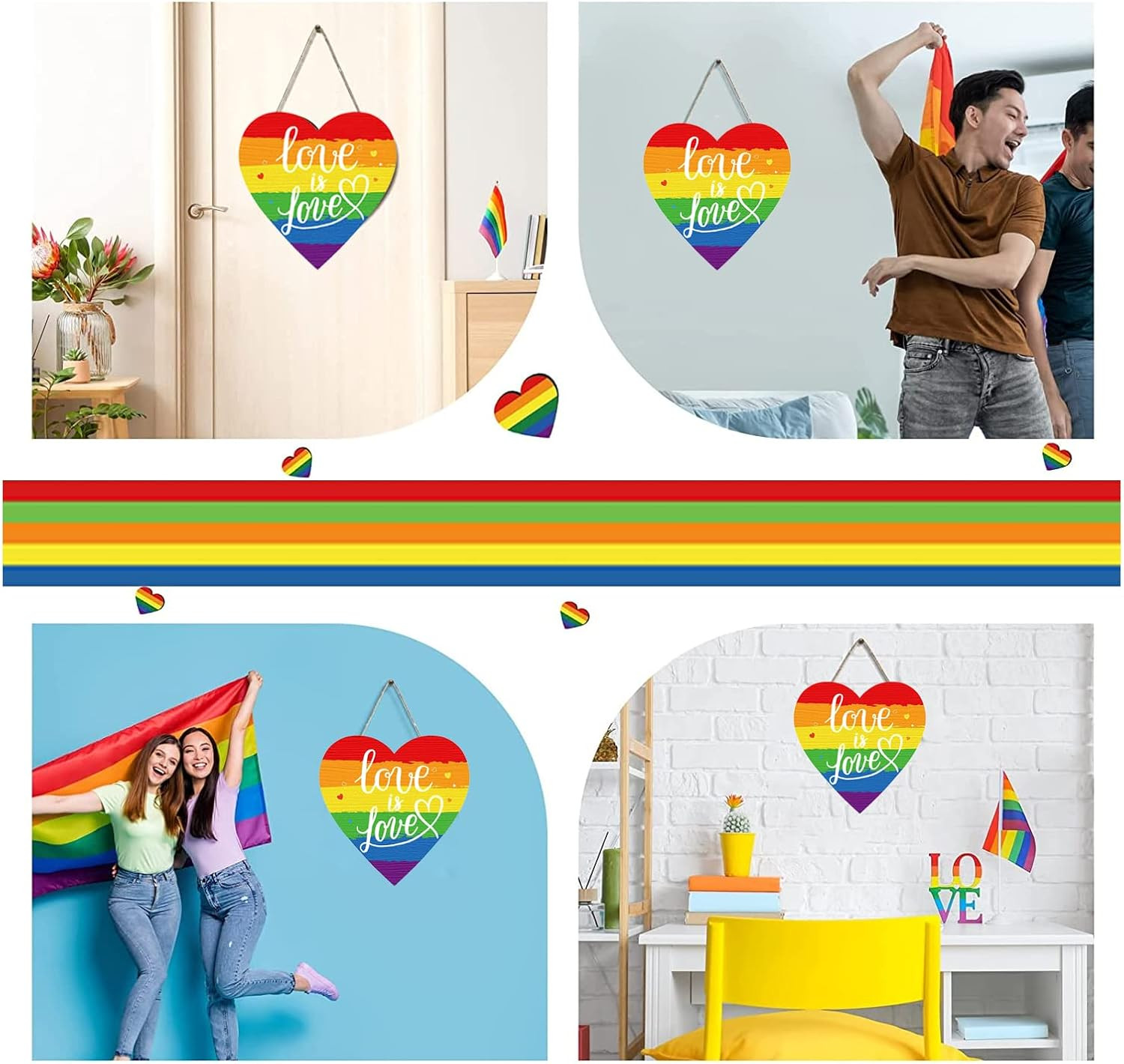 Pride Rainbow Wooden Door Sign Love Is Love Wall Hanging Home Decor 12×12 Inch