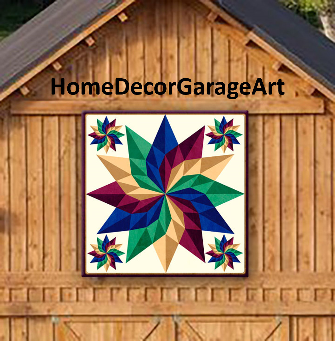 Amish Barn Art Quilt Metal Sign, Multi Dahlia Pinwheel, Dutch Amish Design