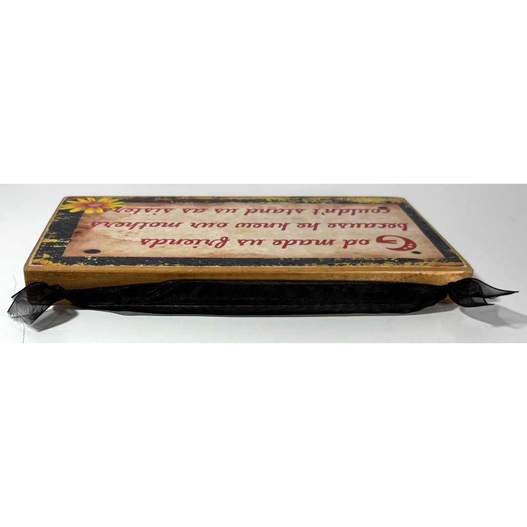 Vintage God Made Us Friends Wood Rectangular Plaque Flowers Floral Ready To Hang