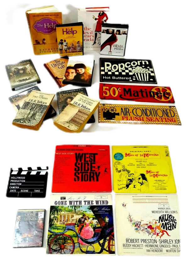 Movie Cinema Home Decor Lot of 20 Signs Books Theatre Plays CD Vinyl