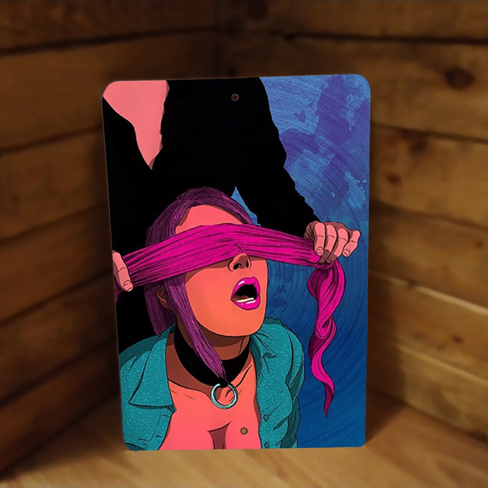 Blindfold Erotic Comic Art 12″x8″ Metal Poster Sign