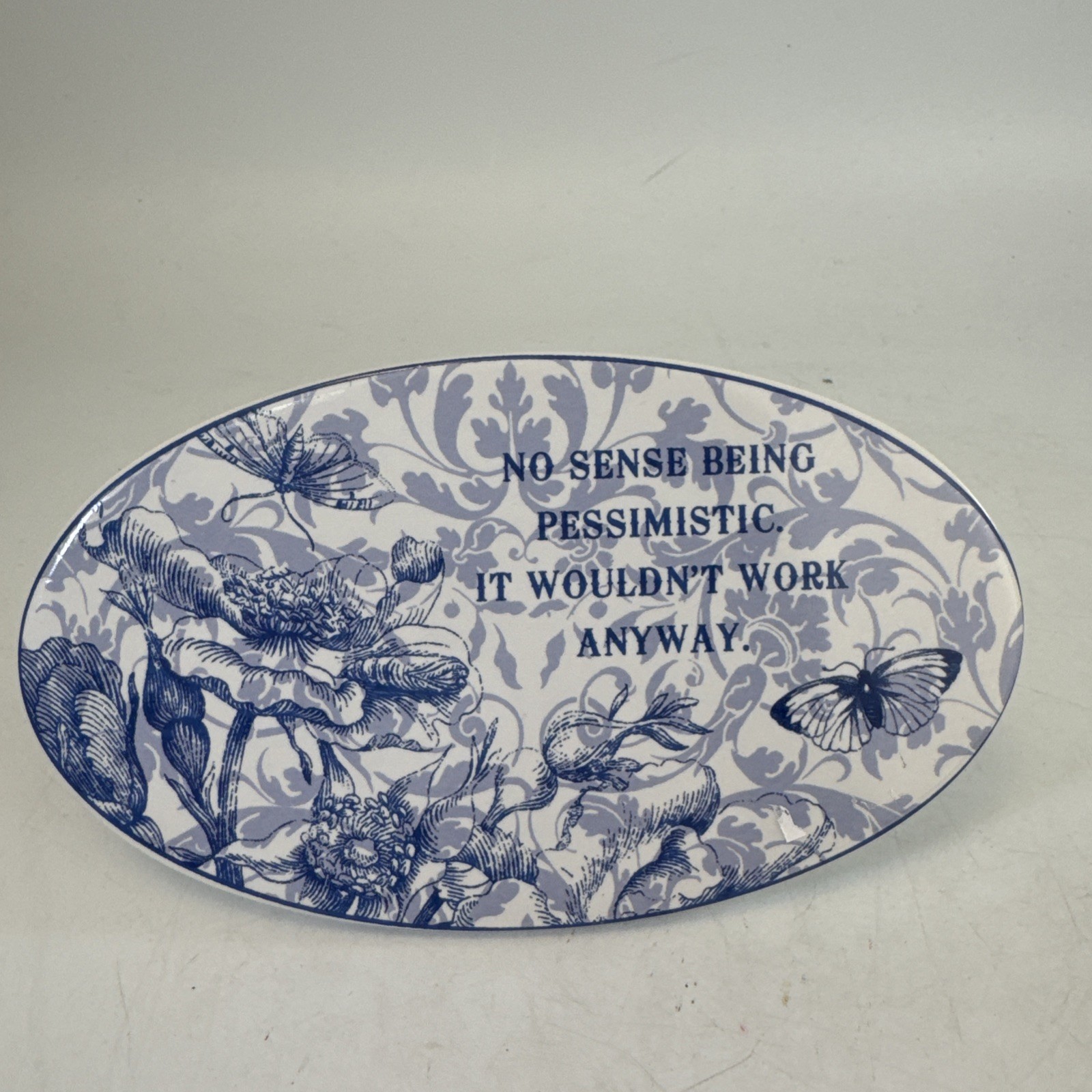 Funny Blue White Wall Plaques Set Toile Style Ceramic Shelf Decor Humor Gift Set