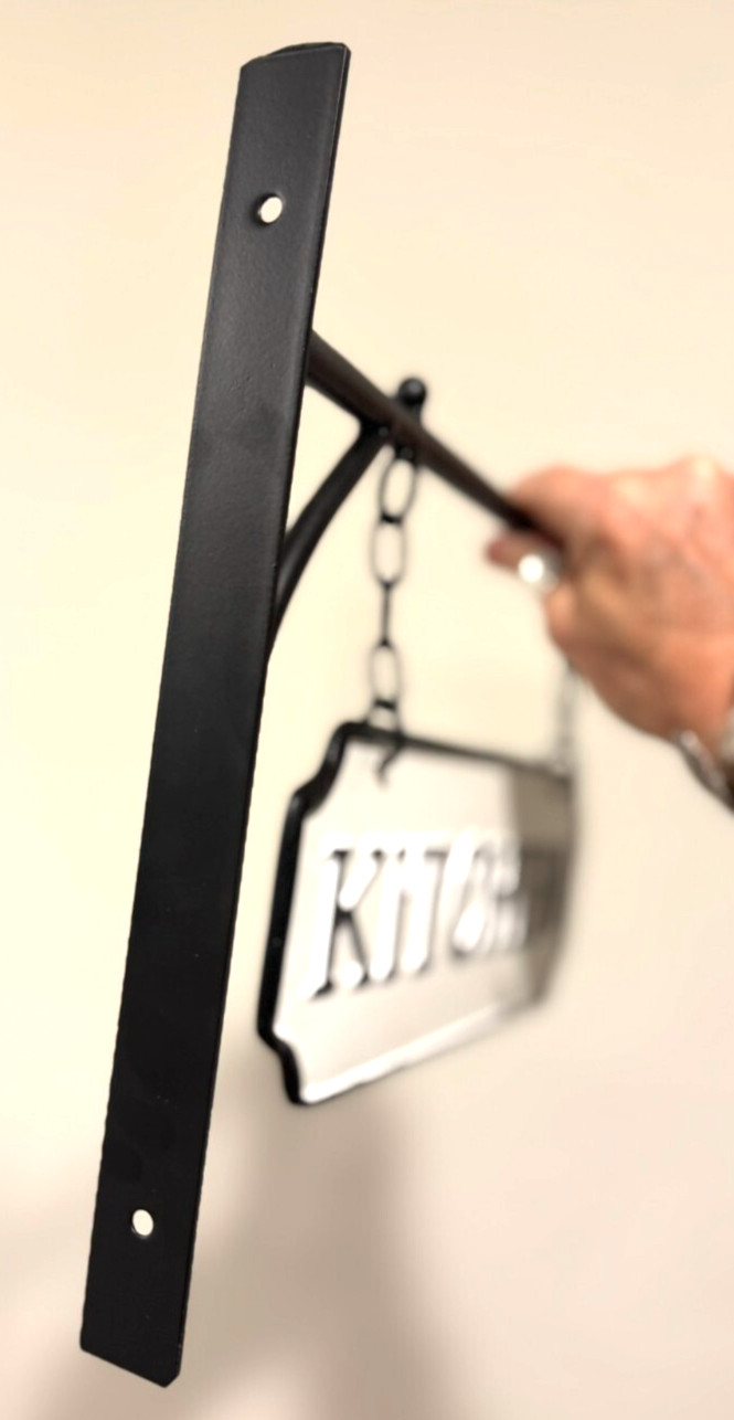 Black White Farmhouse DOUBLE SIDE Enamel Metal KITCHEN SIGN Wall Hanging Bracket