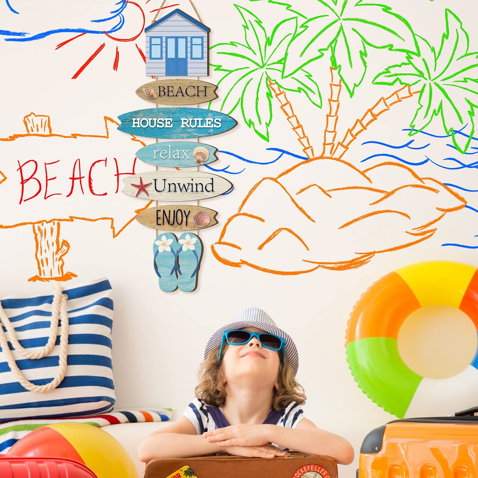 Kigley Beach Theme Wooden Wall Decor Summer Coastal Ocean Hanging Decor for