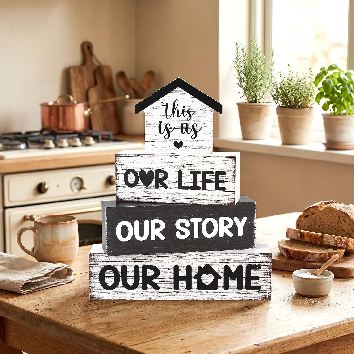 4 Pcs Farmhouse Wooden Tiered Tray Decor, Home Rustic Retro Decorations Gifts fo