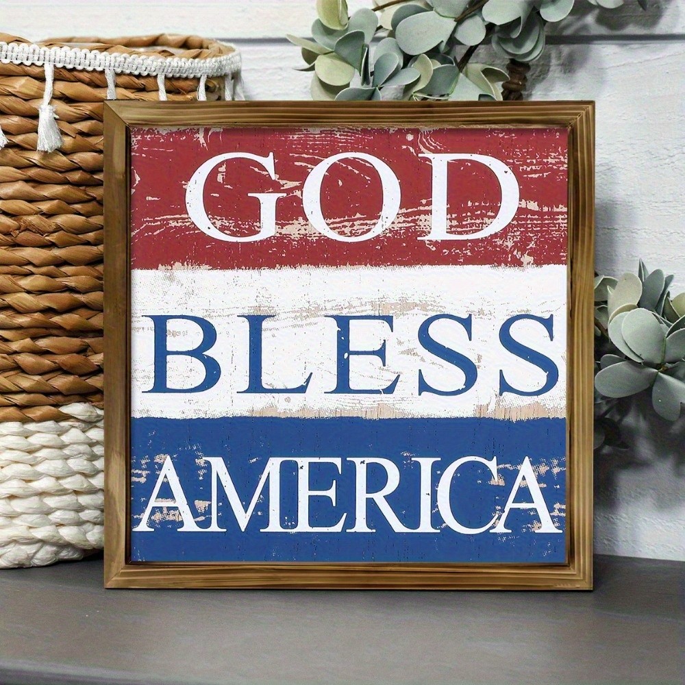 God Bless America Wooden Plaque 4th of July Patriotic Independence Day Decor