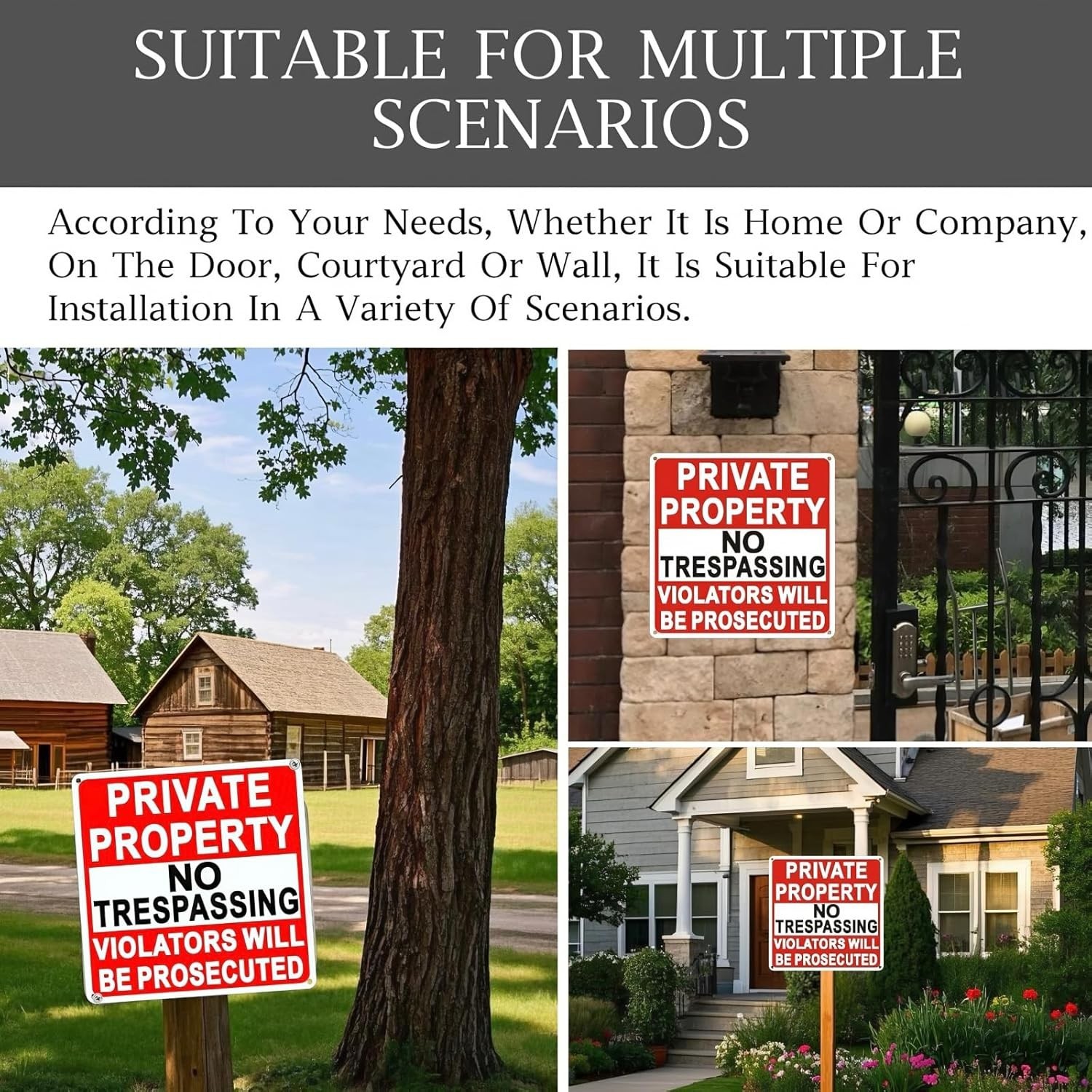 4 Pack Large No Trespassing Signs Private Property, 8×12 Inch Rust Free Aluminum