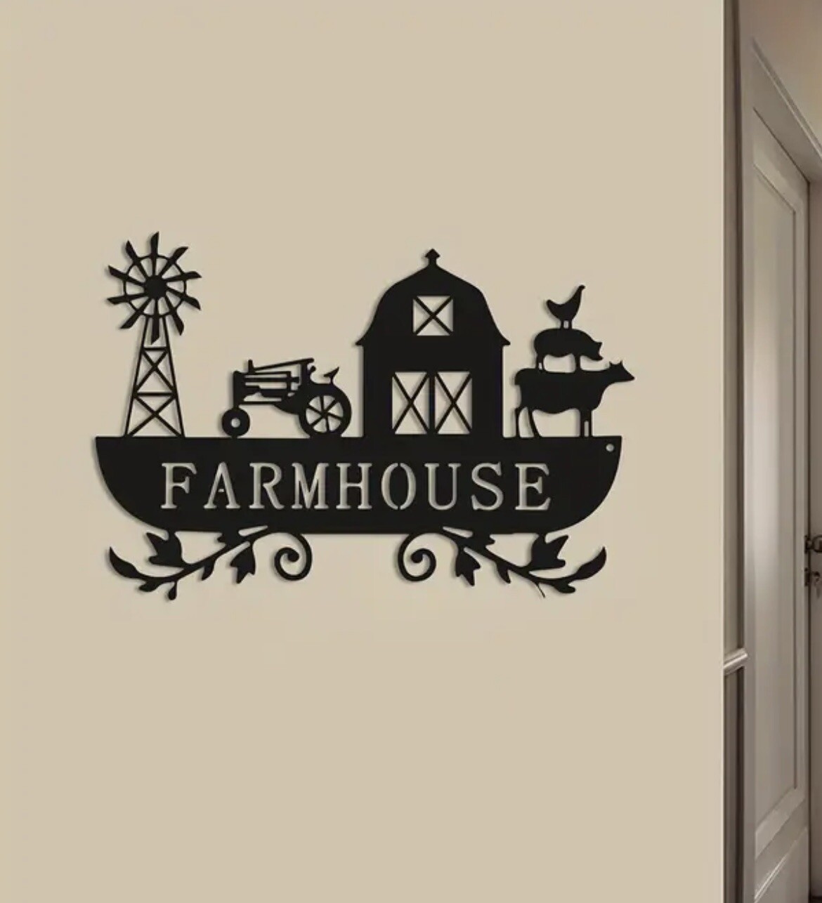 Metal Black Wall Art Farmhouse Rustic Farm Scene 12×8 Inches US Shipper