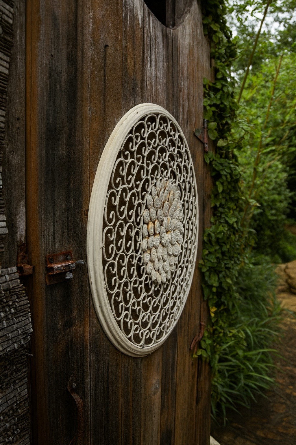 Vintage White Metal Wall Sculpture 18.5” Floral Medallion Wall Decor