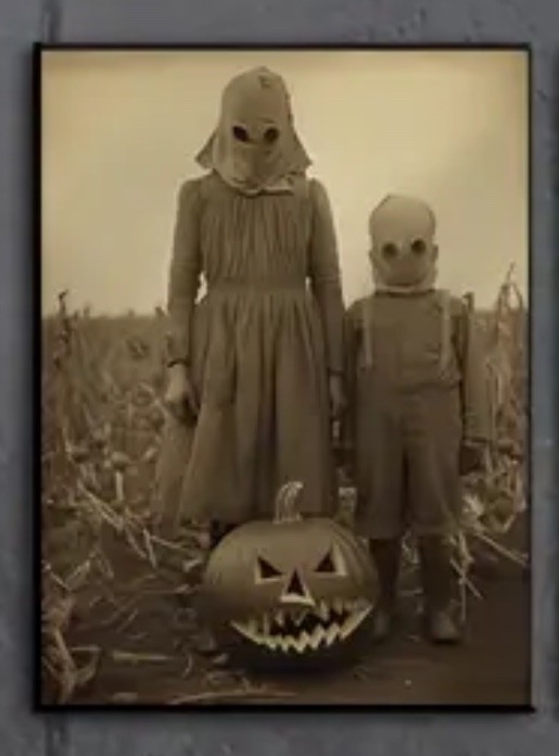 Vintage Halloween Canvas Art, Adult & Child Creepy, Scary, Retro – 8″ X 10″