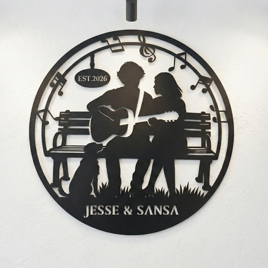 Personalized Guitar Couple Metal Wall Art, Music Lover Anniversary Gift Sign