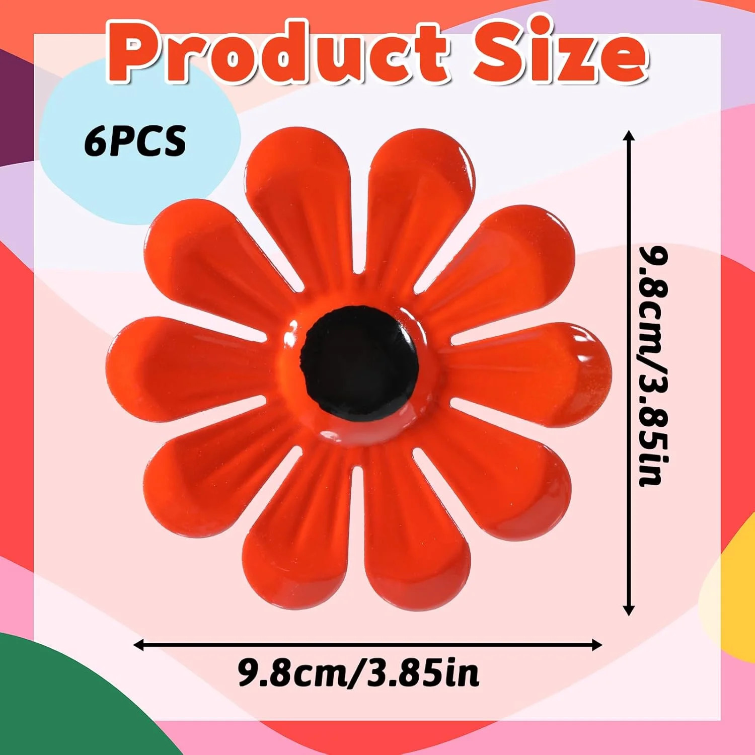 6pcs Metal Wall Flowers Outdoor Wall Decor Garden Fence Ornaments 4 Inches Sunfl