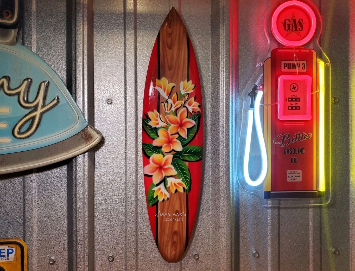 Anna Maria Island Wooden Surfboard Air Brushed Frangipani Floral Design 15-1/2″