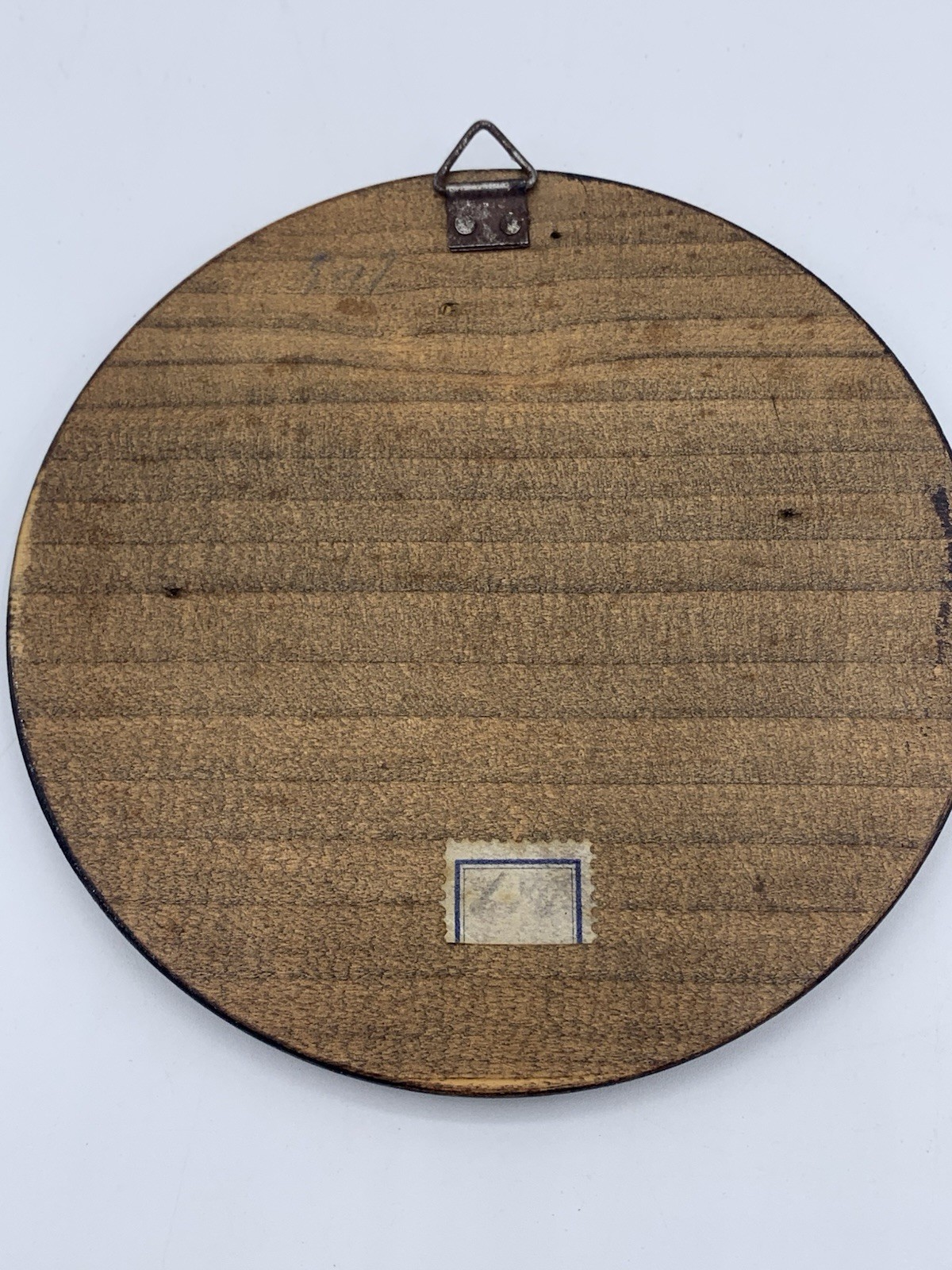 Vintage Inlay Wall Art Handmade Wood Round Country Hillside Scenery