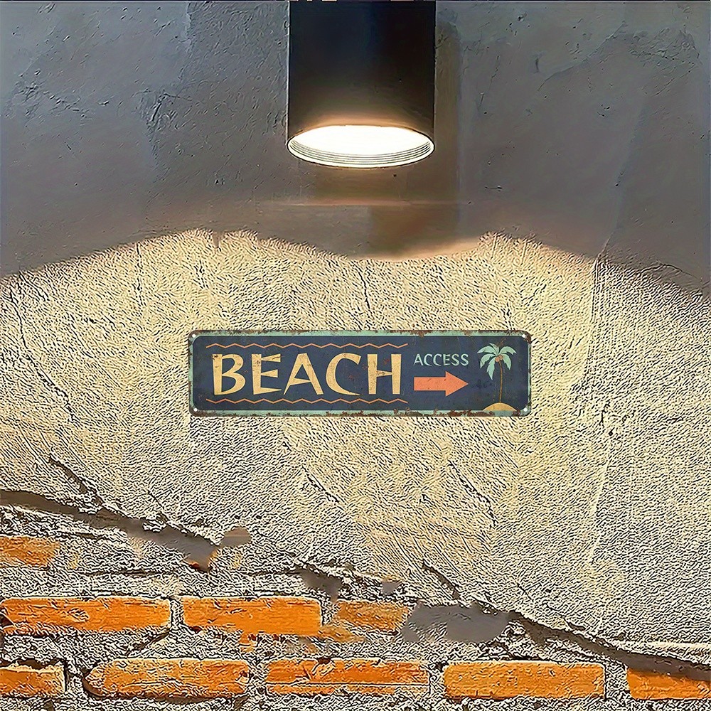 Vintage Beach Access Palm Tree Metal Sign Coastal Beach House Wall Decoration