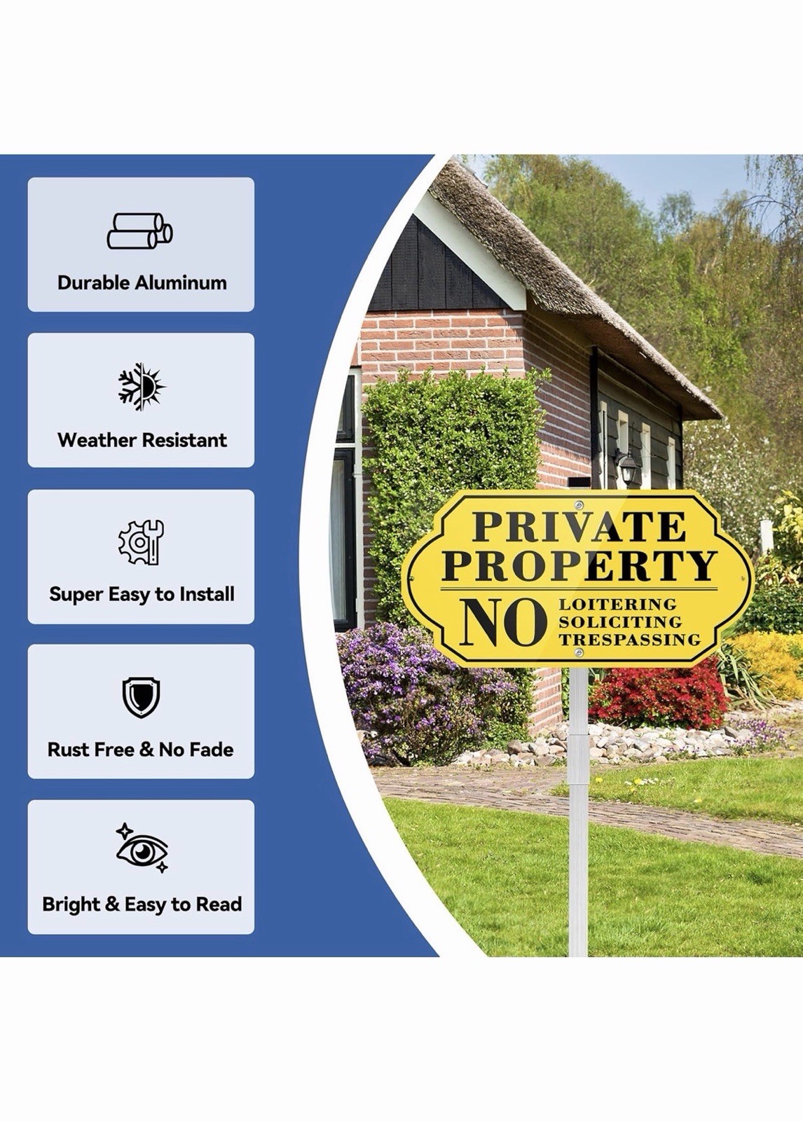 3 Pack Private Property No Soliciting No Trespassing No Loitering Sign