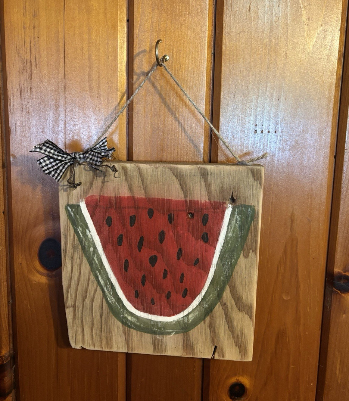 Rustic Hanging Decorative Wooden Watermelon Sign, Painted Rectangular Plaque