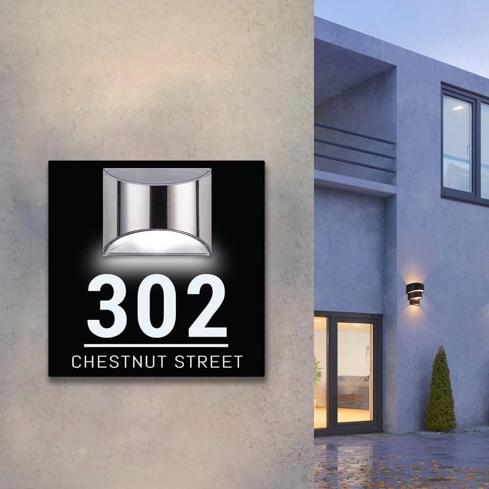 Custom Square House Sign Solar LED Light Address Plaque House Number Street Name