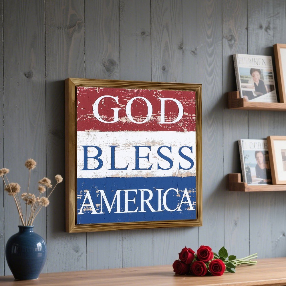 God Bless America Wooden Plaque 4th of July Patriotic Independence Day Decor