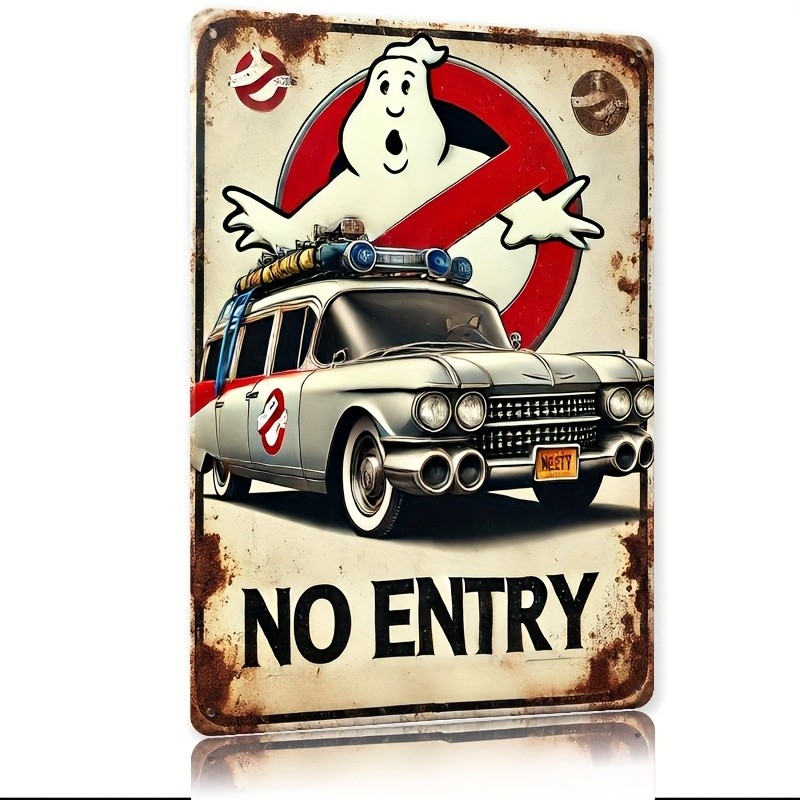 1pc Retro Ghostbusters Tin Metal Signs – “No Entry” Vintage Tin Wall Decor with