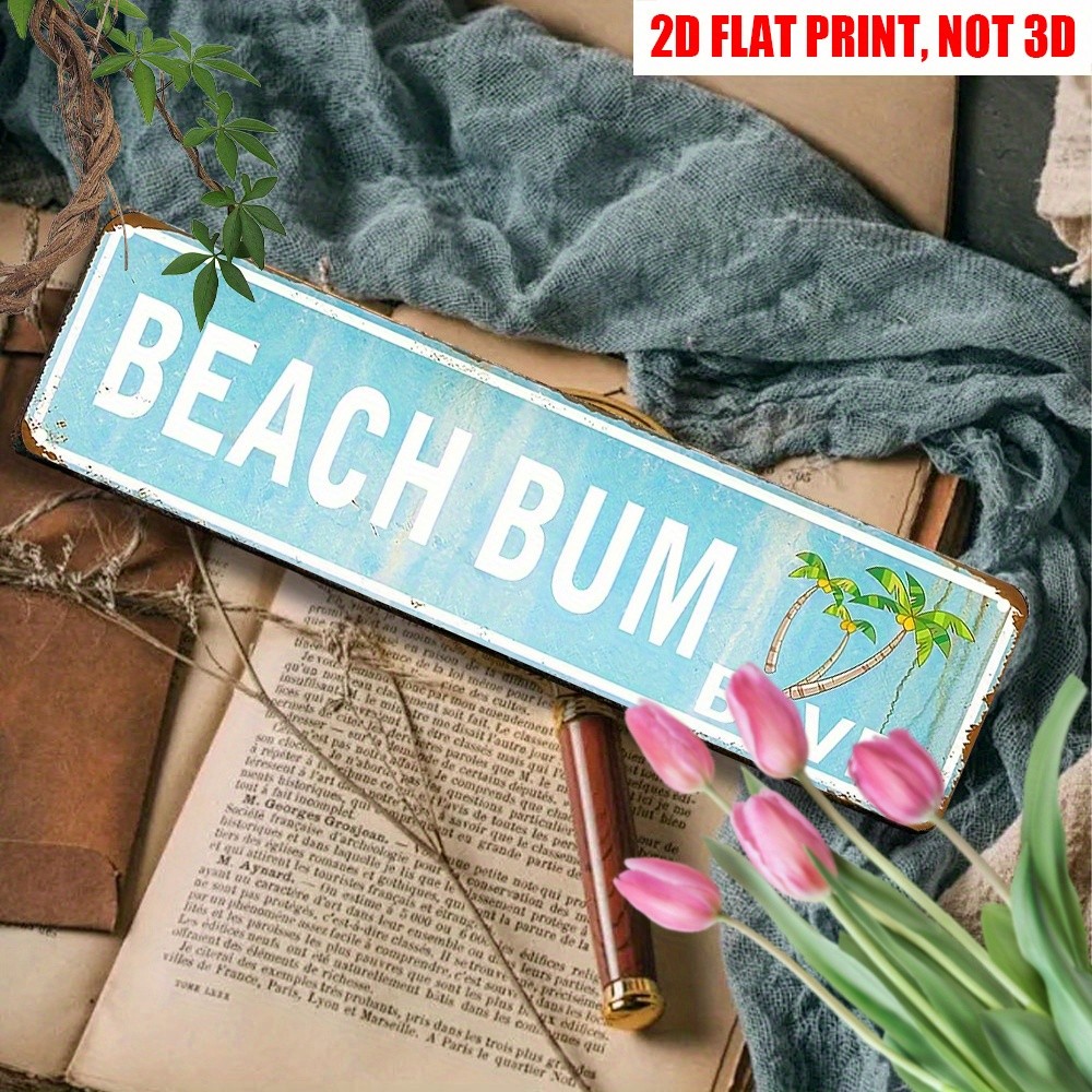 Vintage Beach Bum Blvd Metal Sign Coastal Decor Plaque Retro Nautical Wall Art