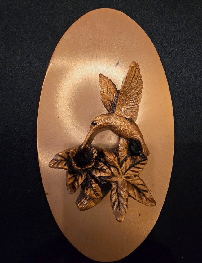 Vintage Hummingbird Wall Decor Lot Framed Ruby-Throated Print Copper Tone Plaque