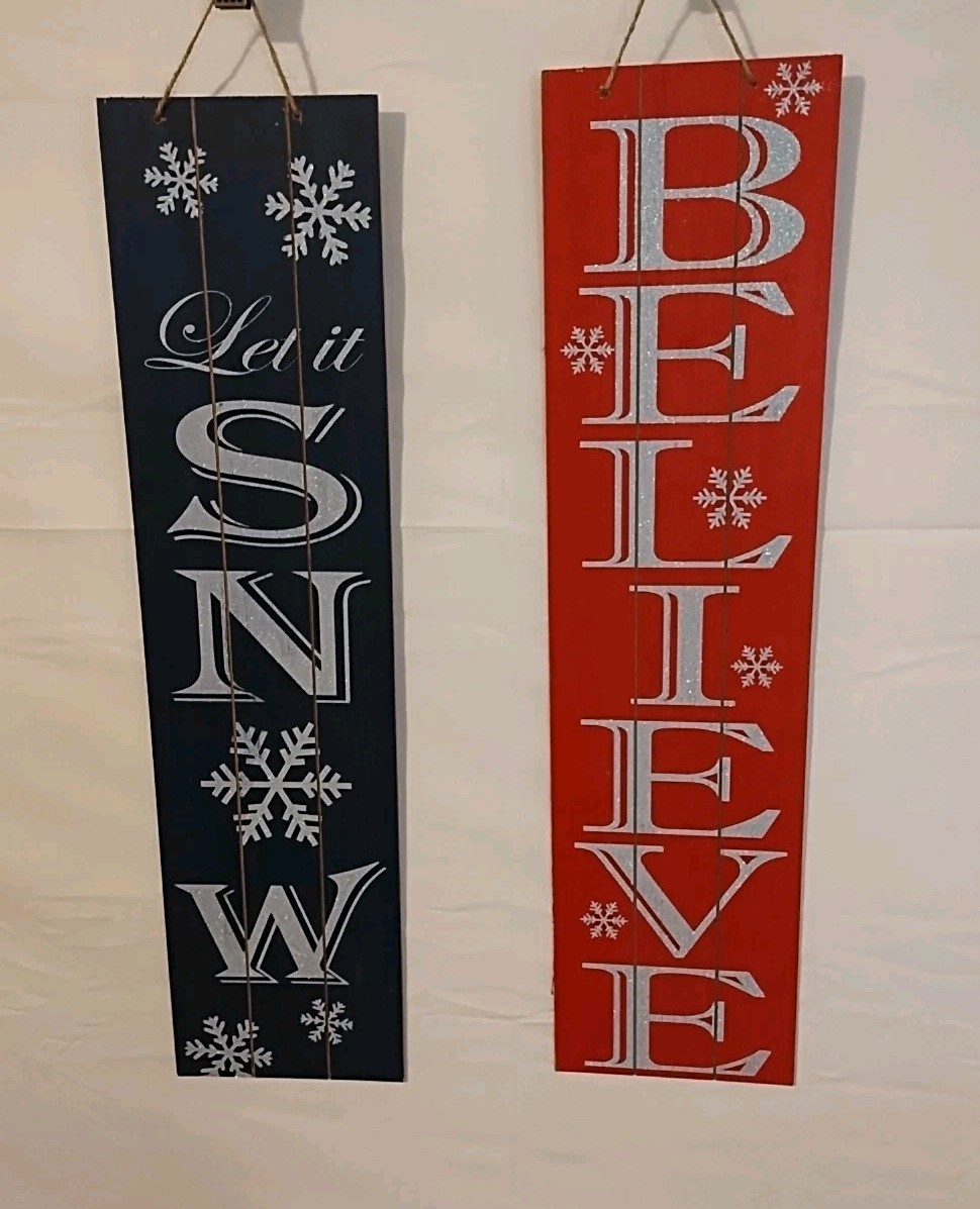 Set Of 2 Christmas Signs 24″ X 6″ Let It Snow And Believe